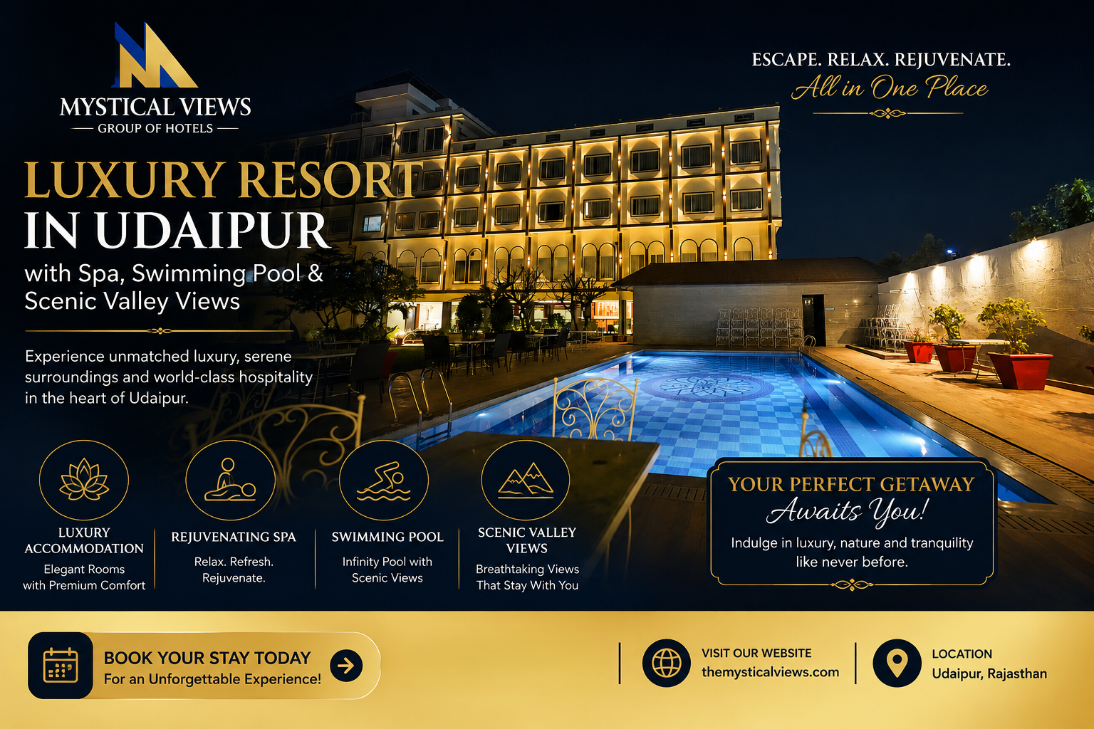 Luxury Resort in Udaipur with Spa, Swimming Pool & Scenic Valley Views